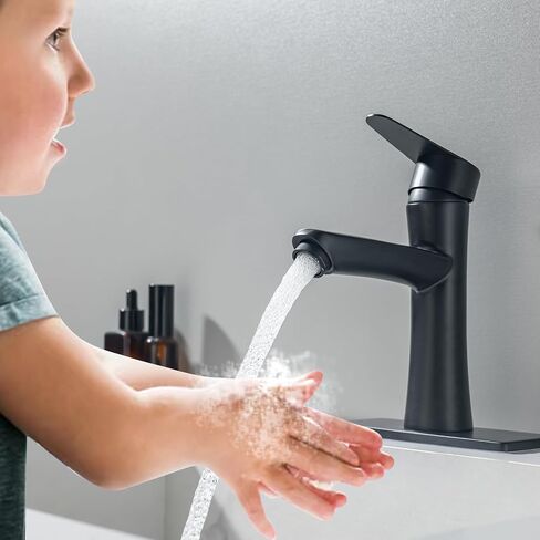 Waterfall Bathroom Faucet, Single Handle Waterfall Spout Faucet, 1 Hole Deck Mount Lavatory Vanity RV Sink Mixer Basin Tap with Cover Plate and Pop Up Drain Assembly, Matte Black in Saudi Arabia