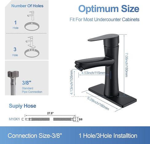 Waterfall Bathroom Faucet, Single Handle Waterfall Spout Faucet, 1 Hole Deck Mount Lavatory Vanity RV Sink Mixer Basin Tap with Cover Plate and Pop Up Drain Assembly, Matte Black in Saudi Arabia
