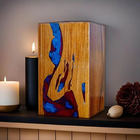 Best Urn for Human Ashes Large Wooden urn for Cremation Adult urn Box for Ashes Personalized Wooden urn Burial urn for Funeral Wood Box (Blue Rasin, Medium Holds Up to 200 Cubic inches), MLM02 in Saudi Arabia