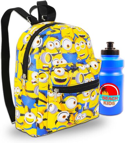 حقيبة ظهر صغيرة من Minions للفتيات - حقيبة ظهر Despicable Me Minions من الجلد الصناعي مقاس 10 بوصات مع جيب أمامي بالإضافة إلى زجاجة مياه | مجموعة حقيبة ظهر صغيرة من Minions in Kuwait