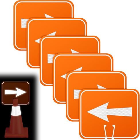 Geetery 6 Pcs High Intensity Reflective Traffic Cone Sign Traffic Cone Top Warning Sign Reversible Arrow Sign Directional Signs for Construction Road Barricade Outdoor, 10.4" Height x 12.6" Width in Kuwait