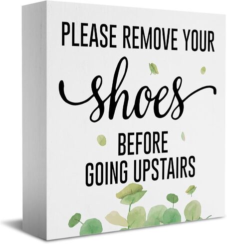 Funny Please Remove Your Shoes Before Going Upstairs Wooden Box Sign Rustic Farmhouse Wood Box Sign Art Home Office Living Room Shelf Desk Decoration 5 x 5 Inches Present in Saudi Arabia