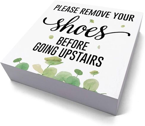 Funny Please Remove Your Shoes Before Going Upstairs Wooden Box Sign Rustic Farmhouse Wood Box Sign Art Home Office Living Room Shelf Desk Decoration 5 x 5 Inches Present in Saudi Arabia