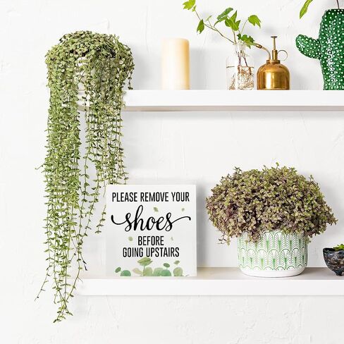 Funny Please Remove Your Shoes Before Going Upstairs Wooden Box Sign Rustic Farmhouse Wood Box Sign Art Home Office Living Room Shelf Desk Decoration 5 x 5 Inches Present in Saudi Arabia