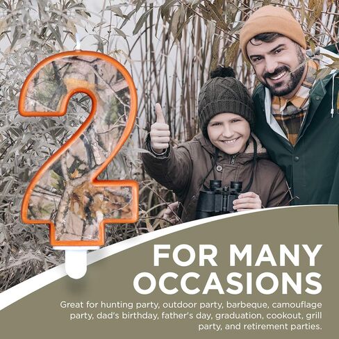 شمعة Havercamp Next Camo Party عيد ميلاد رقم 2" | عدد 1 | رائعة للحفلات التي تحمل عنوان الصياد، فكرة مموهة، مناسبة عيد الميلاد، حفلة التخرج، احتفال عيد الأب، الذكرى السنوية للزفاف in Kuwait