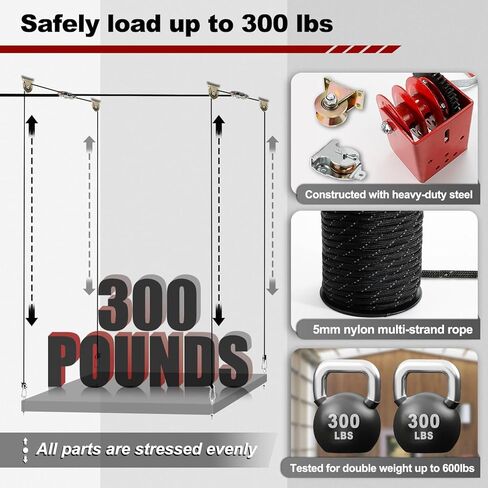 Overhead Garage Storage Lift, Heavy-duty Ceiling Mounted Garage Storage Lift System for Organization - Supports 8-16ft Ceilings, 300lbs Weight, Compatible Bronco, Wrangler (Deck Not Includ) in Kuwait