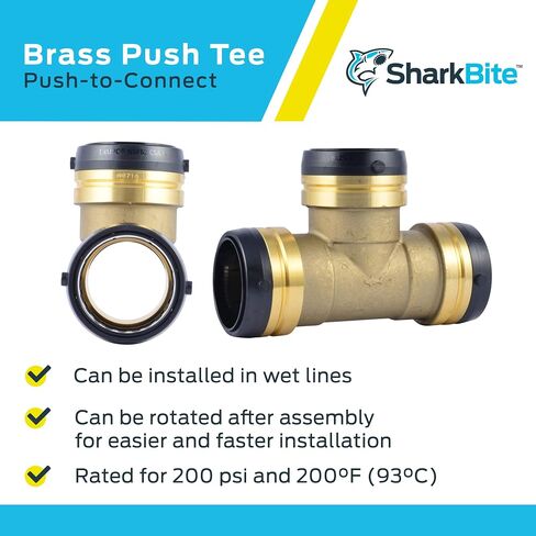 SharkBite 1-1/2 Inch Tee, Push to Connect Brass Plumbing Fitting, PEX Pipe, Copper, CPVC, PE-RT, HDPE, UXL0841 in Saudi Arabia