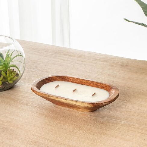Restaurantware-Coco Casa 9.1 × 5.5 × 2 بوصة شمعة وعاء العجين الخشبي، 1 شمعة وعاء الخبز المصبوبة يدويًا - عطر الفانيليا، مزيج شمع مزدوج، شمعة معطرة بشمع الصويا، فتيل خشبي in Saudi Arabia
