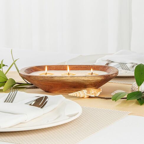 Restaurantware-Coco Casa 9.1 × 5.5 × 2 بوصة شمعة وعاء العجين الخشبي، 1 شمعة وعاء الخبز المصبوبة يدويًا - عطر الفانيليا، مزيج شمع مزدوج، شمعة معطرة بشمع الصويا، فتيل خشبي in Saudi Arabia