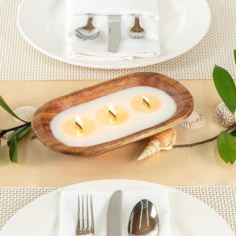 Restaurantware-Coco Casa 9.1 × 5.5 × 2 بوصة شمعة وعاء العجين الخشبي، 1 شمعة وعاء الخبز المصبوبة يدويًا - عطر الفانيليا، مزيج شمع مزدوج، شمعة معطرة بشمع الصويا، فتيل خشبي in Saudi Arabia
