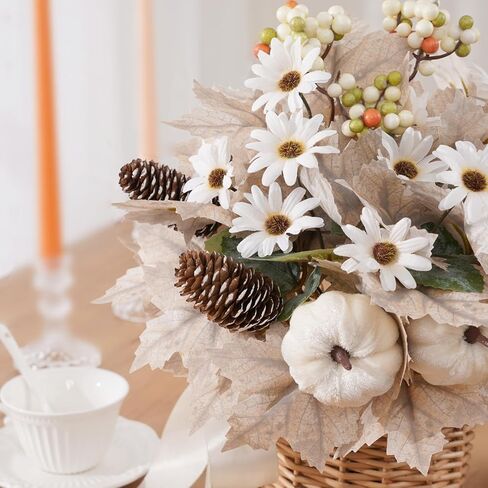 Waipfaru Fall Decor, 4 Pcs Fall Artificial Flowers Bouquet Fall Floral Stems with Pumpkins Maple Leaves for DIY Autumn Wedding Thanksgiving Home Kitchen Table Decoration（Orange） in Saudi Arabia