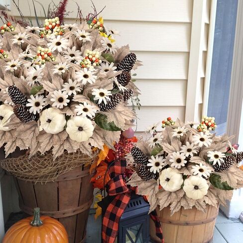 Waipfaru Fall Decor, 4 Pcs Fall Artificial Flowers Bouquet Fall Floral Stems with Pumpkins Maple Leaves for DIY Autumn Wedding Thanksgiving Home Kitchen Table Decoration（Orange） in Saudi Arabia