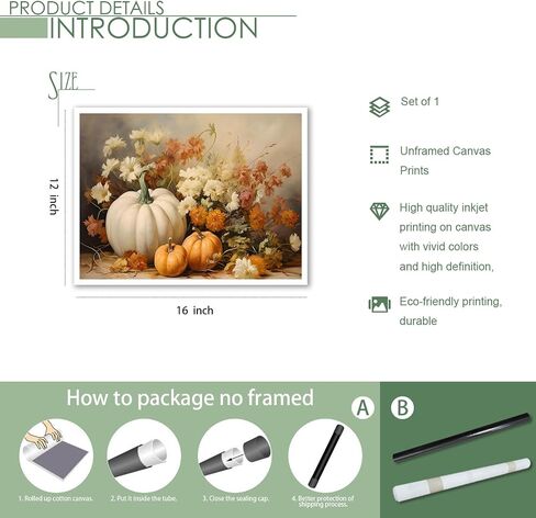 Wodkodnxy Farmhouse Fall Canvas Wall Art, White Orange Pumpkins Still Life Painting Pictures, Rustic Farm Daisy Flower Posters, Halloween Thanksgiving Autumn Wall Print Decor 12x16in Unframed in Saudi Arabia
