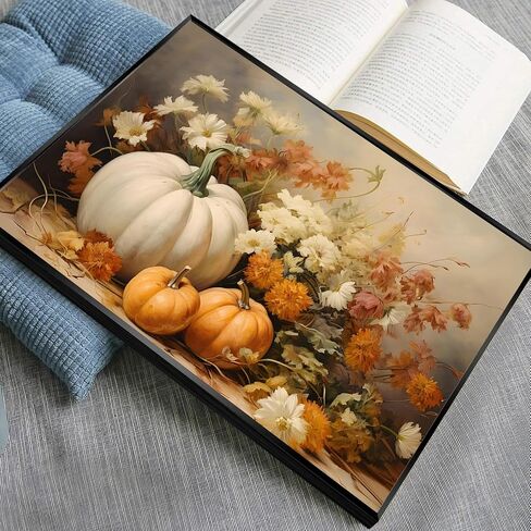 Wodkodnxy Farmhouse Fall Canvas Wall Art, White Orange Pumpkins Still Life Painting Pictures, Rustic Farm Daisy Flower Posters, Halloween Thanksgiving Autumn Wall Print Decor 12x16in Unframed in Saudi Arabia