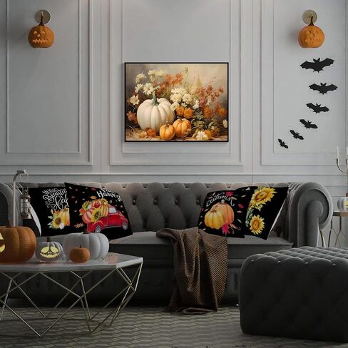 Wodkodnxy Farmhouse Fall Canvas Wall Art, White Orange Pumpkins Still Life Painting Pictures, Rustic Farm Daisy Flower Posters, Halloween Thanksgiving Autumn Wall Print Decor 12x16in Unframed in Saudi Arabia