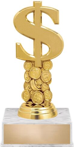 Crown Awards Dollar Sign Trophy, 6" Dollar Sign Money Trophy On White Luxury Trophy Base in Saudi Arabia