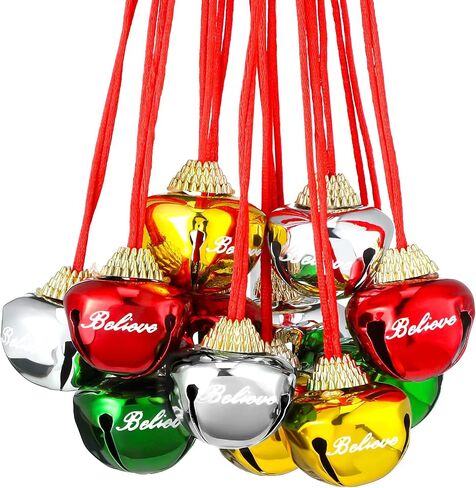 WILLBOND 24 Pcs 1.5 Inch Christmas Bell Necklaces Bulk The Polar Party Favors Believe Bell Ornaments Holiday Classroom Students Gifts Christmas Stocking Stuffers (Classic Color) in Saudi Arabia
