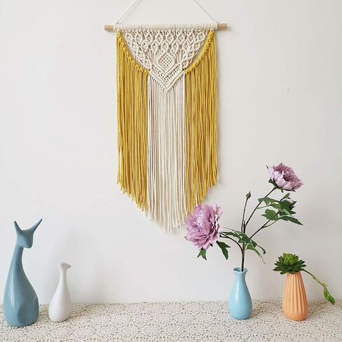 Achart Macrame Wall Hanging Tapestry Home Decor Wall Art Boho Chic Wall Hanging Bohemian Wall Tapestry Boho Woven Craftmanship Wall Pediments Wall Decor Handmade 13.8'' x 23.6'' (Yellow) in Saudi Arabia