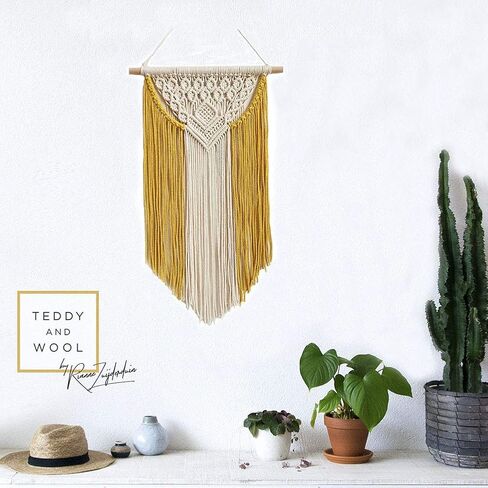 Achart Macrame Wall Hanging Tapestry Home Decor Wall Art Boho Chic Wall Hanging Bohemian Wall Tapestry Boho Woven Craftmanship Wall Pediments Wall Decor Handmade 13.8'' x 23.6'' (Yellow) in Saudi Arabia