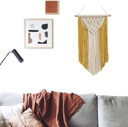 Achart Macrame Wall Hanging Tapestry Home Decor Wall Art Boho Chic Wall Hanging Bohemian Wall Tapestry Boho Woven Craftmanship Wall Pediments Wall Decor Handmade 13.8'' x 23.6'' (Yellow) in Saudi Arabia