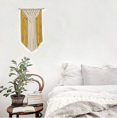 Achart Macrame Wall Hanging Tapestry Home Decor Wall Art Boho Chic Wall Hanging Bohemian Wall Tapestry Boho Woven Craftmanship Wall Pediments Wall Decor Handmade 13.8'' x 23.6'' (Yellow) in Saudi Arabia