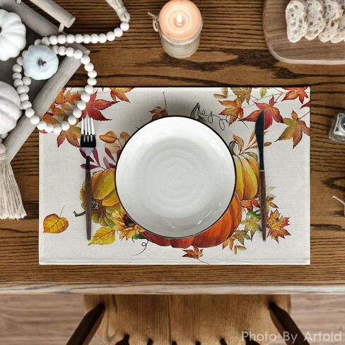 Artoid Mode Pumpkins Maple Leaves Sunflower Fall Placemats Set of 2, 12x18 Inch Seasonal Table Mats for Table Runner Party Kitchen Dining Decoration in Saudi Arabia
