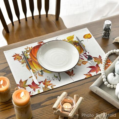 Artoid Mode Pumpkins Maple Leaves Sunflower Fall Placemats Set of 2, 12x18 Inch Seasonal Table Mats for Table Runner Party Kitchen Dining Decoration in Saudi Arabia