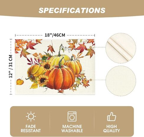 Artoid Mode Pumpkins Maple Leaves Sunflower Fall Placemats Set of 2, 12x18 Inch Seasonal Table Mats for Table Runner Party Kitchen Dining Decoration in Saudi Arabia