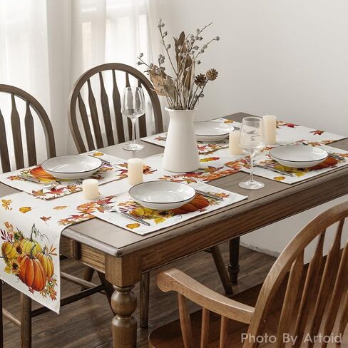 Artoid Mode Pumpkins Maple Leaves Sunflower Fall Placemats Set of 2, 12x18 Inch Seasonal Table Mats for Table Runner Party Kitchen Dining Decoration in Saudi Arabia