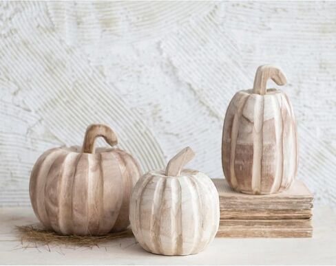 Creative Co-Op Hand-Carved Paulownia Wood Pumpkin, Large in Saudi Arabia