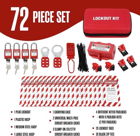 مجموعة علامات قفل Houseables، مجموعة قفل، مجموعة 72 قطعة، مجموعات علامات قفل كهربائية، مجموعات علامات قفل مع حافظة، أقفال ومفاتيح Loto، علامات Loto، قفل قاطع الدائرة، قفل التوصيل، مشابك، أربطة مضغوطة in Kuwait
