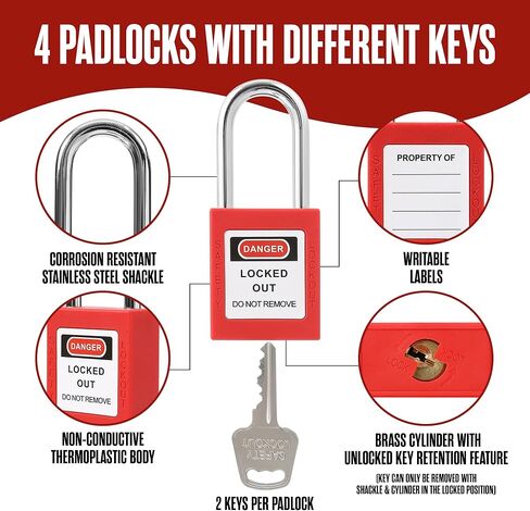 مجموعة علامات قفل Houseables، مجموعة قفل، مجموعة 72 قطعة، مجموعات علامات قفل كهربائية، مجموعات علامات قفل مع حافظة، أقفال ومفاتيح Loto، علامات Loto، قفل قاطع الدائرة، قفل التوصيل، مشابك، أربطة مضغوطة in Kuwait