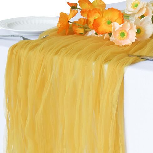 Yellow Cheesecloth Table Runner, 10Ft Rustic Yellow Gauze Table Runner 63*120inch BOHO Table runner for Wedding Bridal Shower Baby Shower Table Centerpiece Decorations in Saudi Arabia