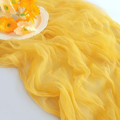 Yellow Cheesecloth Table Runner, 10Ft Rustic Yellow Gauze Table Runner 63*120inch BOHO Table runner for Wedding Bridal Shower Baby Shower Table Centerpiece Decorations in Saudi Arabia