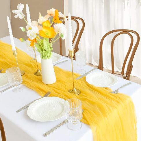 Yellow Cheesecloth Table Runner, 10Ft Rustic Yellow Gauze Table Runner 63*120inch BOHO Table runner for Wedding Bridal Shower Baby Shower Table Centerpiece Decorations in Saudi Arabia
