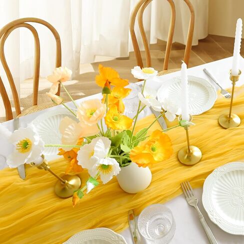 Yellow Cheesecloth Table Runner, 10Ft Rustic Yellow Gauze Table Runner 63*120inch BOHO Table runner for Wedding Bridal Shower Baby Shower Table Centerpiece Decorations in Saudi Arabia