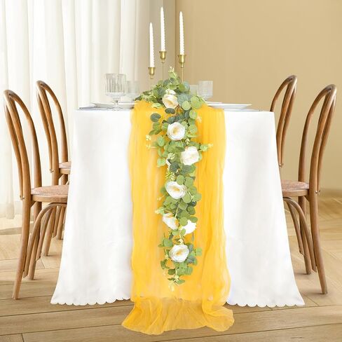 Yellow Cheesecloth Table Runner, 10Ft Rustic Yellow Gauze Table Runner 63*120inch BOHO Table runner for Wedding Bridal Shower Baby Shower Table Centerpiece Decorations in Saudi Arabia