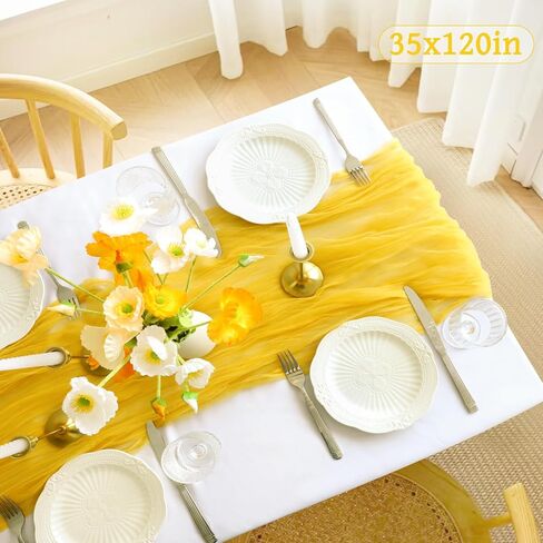Yellow Cheesecloth Table Runner, 10Ft Rustic Yellow Gauze Table Runner 63*120inch BOHO Table runner for Wedding Bridal Shower Baby Shower Table Centerpiece Decorations in Saudi Arabia