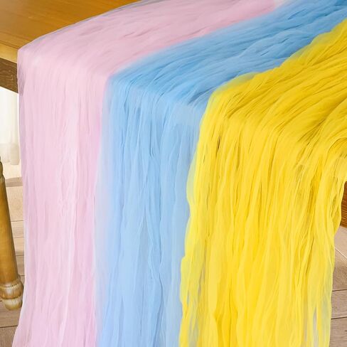 Yellow Cheesecloth Table Runner, 10Ft Rustic Yellow Gauze Table Runner 63*120inch BOHO Table runner for Wedding Bridal Shower Baby Shower Table Centerpiece Decorations in Saudi Arabia
