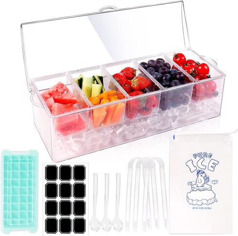 DI QIU REN 5 حجرة بهارات خادمة بالثلج، حاويات بهار مبردة بالثلج، صينية فواكه شفافة مع غطاء لوعاء تقديم الثلج، حاويات تقديم للفواكه والسلطة والوجبات الخفيفة والصلصة in Kuwait