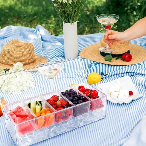 DI QIU REN 5 حجرة بهارات خادمة بالثلج، حاويات بهار مبردة بالثلج، صينية فواكه شفافة مع غطاء لوعاء تقديم الثلج، حاويات تقديم للفواكه والسلطة والوجبات الخفيفة والصلصة in Kuwait