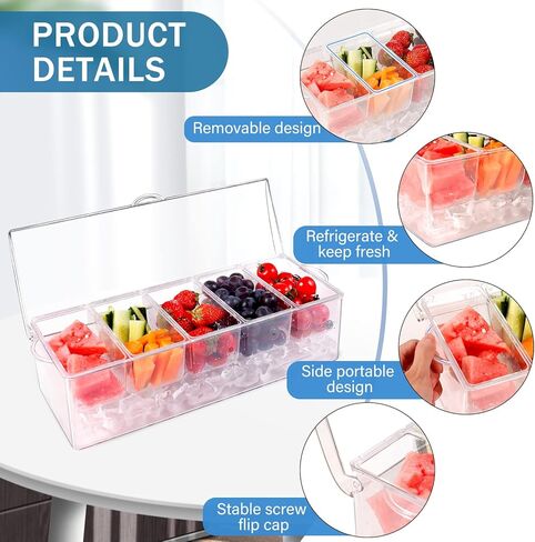 DI QIU REN 5 حجرة بهارات خادمة بالثلج، حاويات بهار مبردة بالثلج، صينية فواكه شفافة مع غطاء لوعاء تقديم الثلج، حاويات تقديم للفواكه والسلطة والوجبات الخفيفة والصلصة in Kuwait