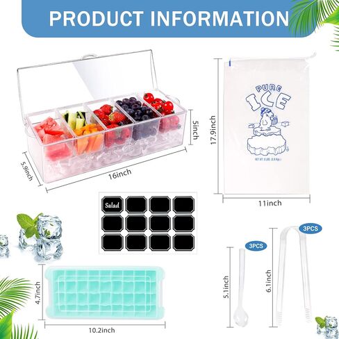 DI QIU REN 5 حجرة بهارات خادمة بالثلج، حاويات بهار مبردة بالثلج، صينية فواكه شفافة مع غطاء لوعاء تقديم الثلج، حاويات تقديم للفواكه والسلطة والوجبات الخفيفة والصلصة in Kuwait