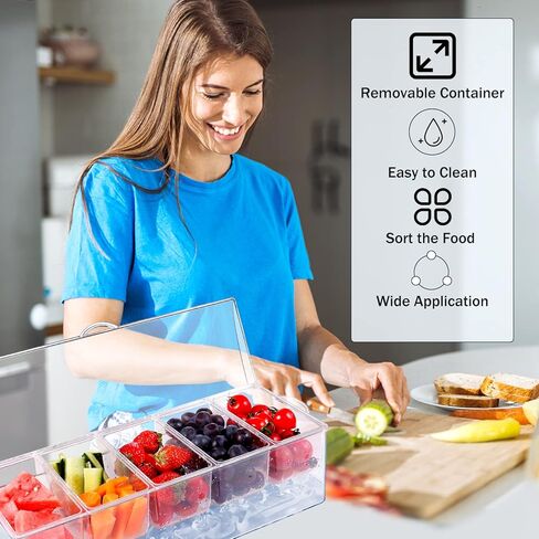 DI QIU REN 5 حجرة بهارات خادمة بالثلج، حاويات بهار مبردة بالثلج، صينية فواكه شفافة مع غطاء لوعاء تقديم الثلج، حاويات تقديم للفواكه والسلطة والوجبات الخفيفة والصلصة in Kuwait