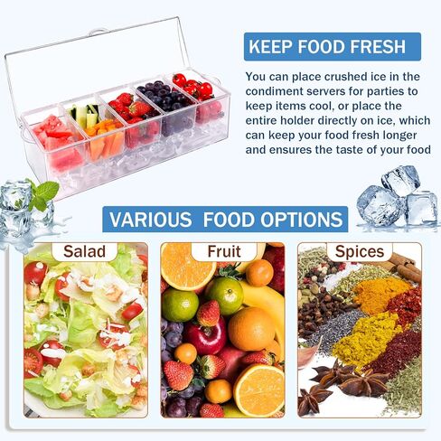 DI QIU REN 5 حجرة بهارات خادمة بالثلج، حاويات بهار مبردة بالثلج، صينية فواكه شفافة مع غطاء لوعاء تقديم الثلج، حاويات تقديم للفواكه والسلطة والوجبات الخفيفة والصلصة in Kuwait