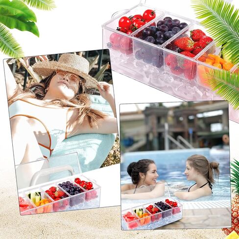 DI QIU REN 5 حجرة بهارات خادمة بالثلج، حاويات بهار مبردة بالثلج، صينية فواكه شفافة مع غطاء لوعاء تقديم الثلج، حاويات تقديم للفواكه والسلطة والوجبات الخفيفة والصلصة in Kuwait