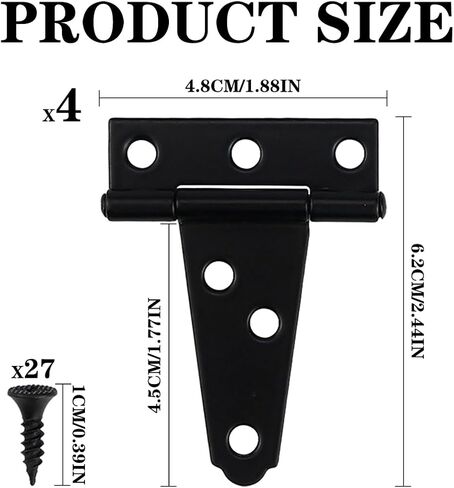 4 قطع من مفصلات الأبواب شديدة التحمل على شكل حرف T ومفصلات حزام البوابة، مفصلات حزام T سوداء مقاس 2 بوصة للأسوار الخشبية أو البوابات المعدنية ومفصلات أبواب الحظيرة المقاومة للصدأ in Kuwait