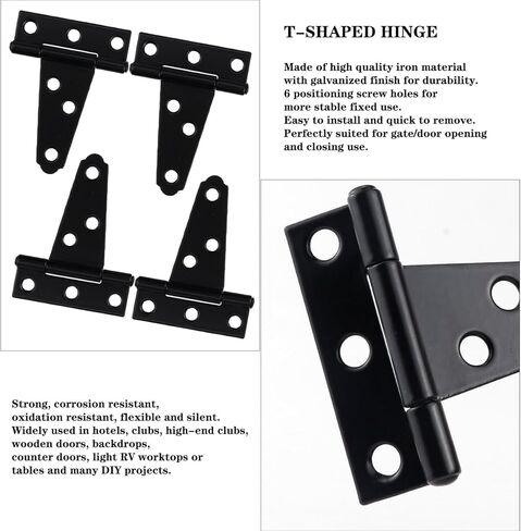 4 قطع من مفصلات الأبواب شديدة التحمل على شكل حرف T ومفصلات حزام البوابة، مفصلات حزام T سوداء مقاس 2 بوصة للأسوار الخشبية أو البوابات المعدنية ومفصلات أبواب الحظيرة المقاومة للصدأ in Kuwait