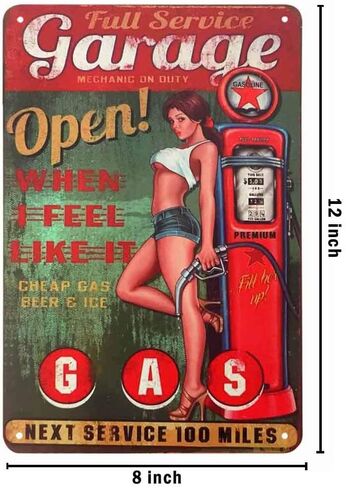 AOYEGO Pin Up Tin Sign,Full Service Garage Sexxy Women Stand Leaning Against the Gas Station Vintage Metal Tin Signs for Cafes Bars Pubs Shop Decorative Funny Retro Signs for Men Women 8x12 Inch in Saudi Arabia