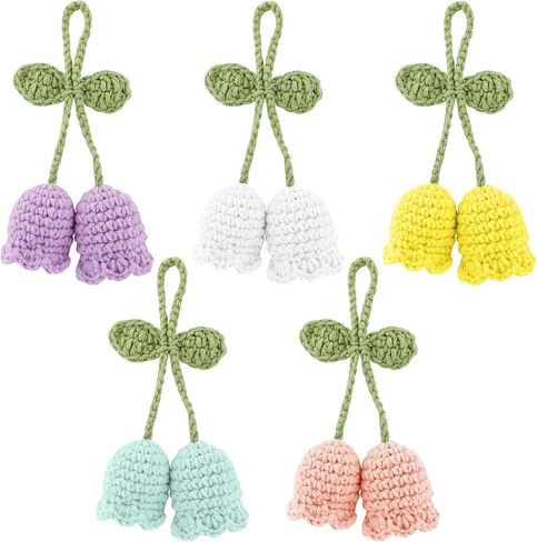 Framendino, 5 Pack Crochet Bluebell Flower Pendant Lily of The Valley Charms Flowers Key Pendant for Home Decoration Keychain Embellishments Car Key Decorate (5 Colors) in Saudi Arabia